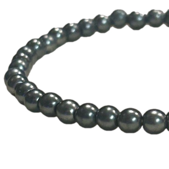 7” steel gray blue 40 solid metal beads stackable stretch bracelet - Picture 8 of 10